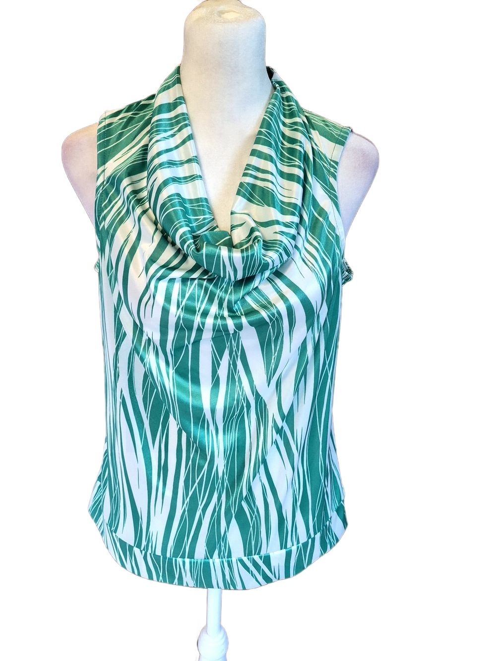 Alfani Green and White Draped Cowl Neck Sleeveless Camisole